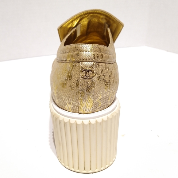 *SOLD* Chanel Metallic Gold Platform Shoes  - 9 - Picture 7 of 11
